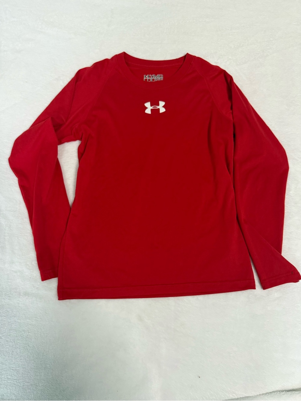 Under Armour HeatGear Red Long-Sleeve Performance Shirt with White Logo Youth M